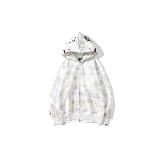 BAPE Shark Head Glow In The Dark Polka Dot Camouflage Full Zip Hoodie White