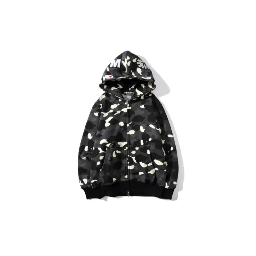 BAPE Shark Head Glow In The Dark Polka Dot Camouflage Full Zip Hoodie Black