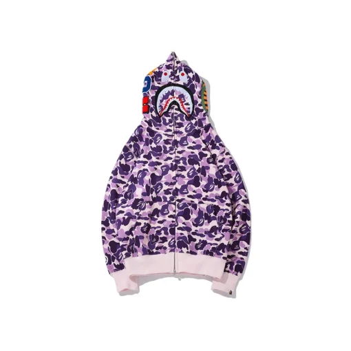 BAPE Shark Head Camouflage Full Zip Hoodie Purple