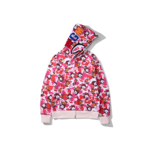 BAPE Shark Head Camouflage Full Zip Hoodie Pink