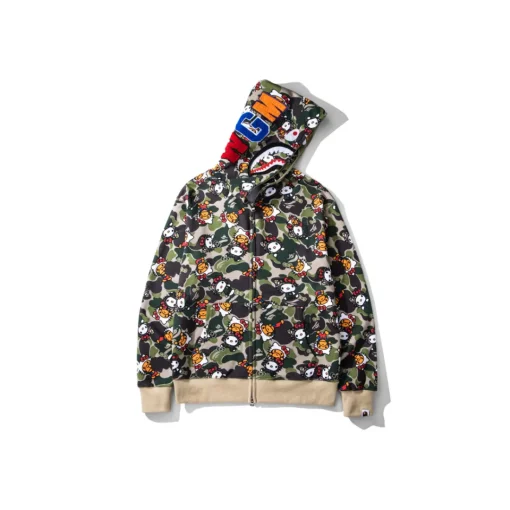 BAPE Shark Head Camouflage Full Zip Hoodie Green