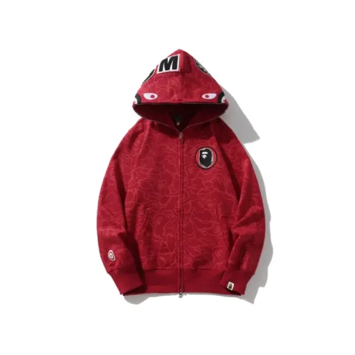 BAPE Shark Head Camouflage Full Zip Hoodie Red