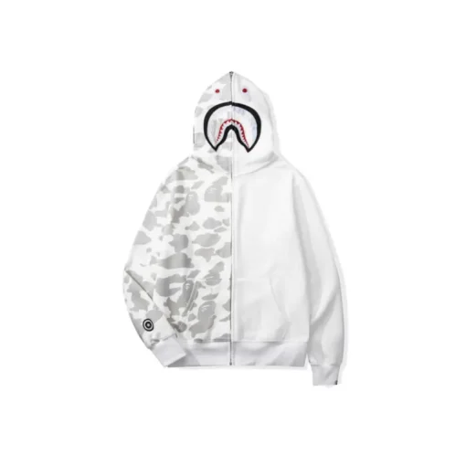 BAPE Shark Hooded Hoodie Duo Colour White And Gray Dot