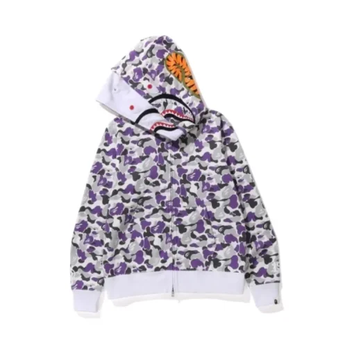 BAPE Shark Full Zip Double Hooded Hoodie Camouflage Purple