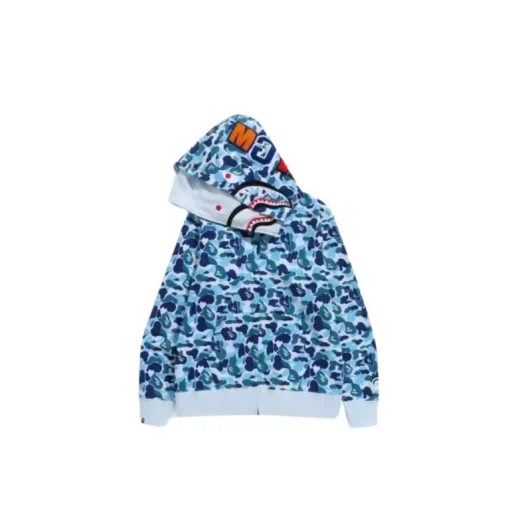 BAPE Shark Full Zip Double Hooded Hoodie Camouflage Blue