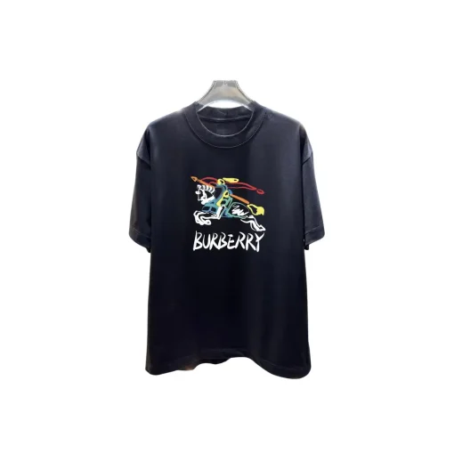 Burberry Equestrian Knight Design Cotton T Shirt Black