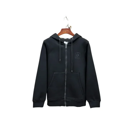 Burberry Zipper Hooded Hoodie Black