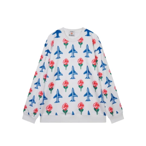 Casablanca Intarsia Knit Rose Plane Argyle Pattern Sweatshirt