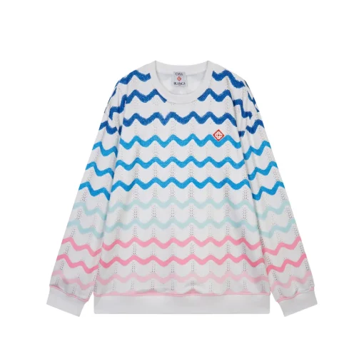 Casablanca Gradient Wave Crochet White Cotton Multi Color Pattern Sweatshirt