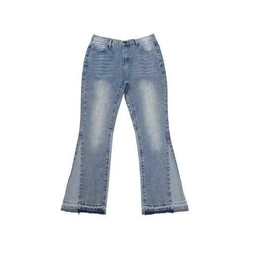 Gallery Dept. White With Denim Blue Jeans With Frayed Hem