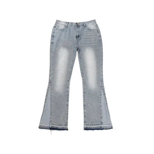 Gallery Dept. White With Faded Gray Flared Jeans Frayed Hem