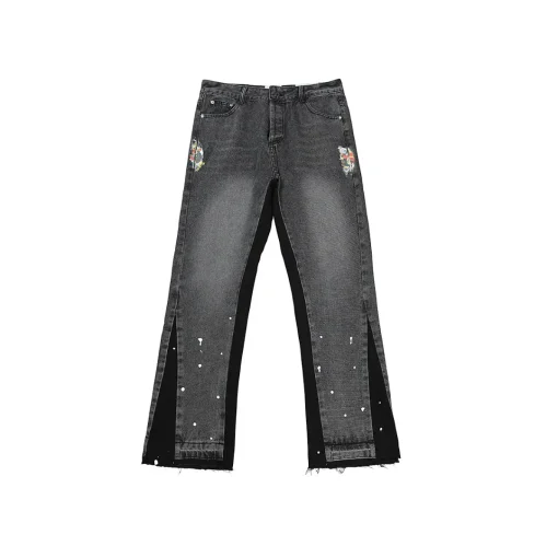 Gallery Dept. Gray With Faded Black Flared Jeans Frayed Hem