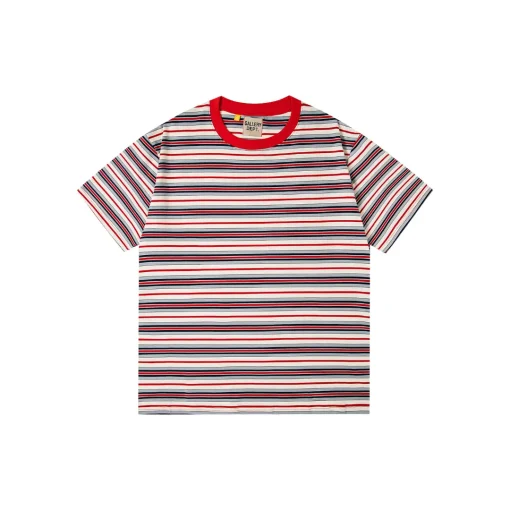 GALLERY DEPT. Striped T Shirt With Red Collar Neck