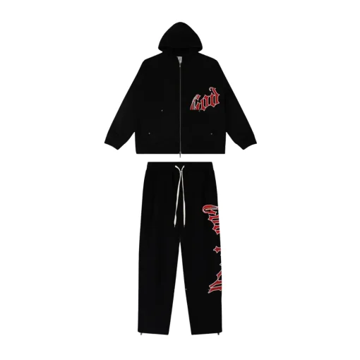 Fear Of God ESSENTIALS Tracksuit Set Black With Red Logo