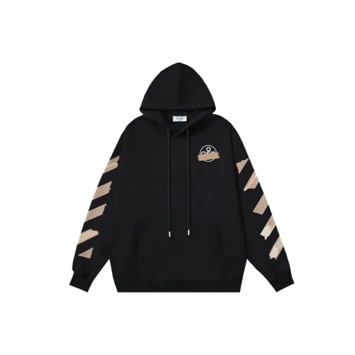 Off-White Hoodie Black With Beige Design