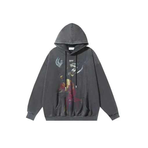 Off-White Light Gray Hoodie With Graphic Design