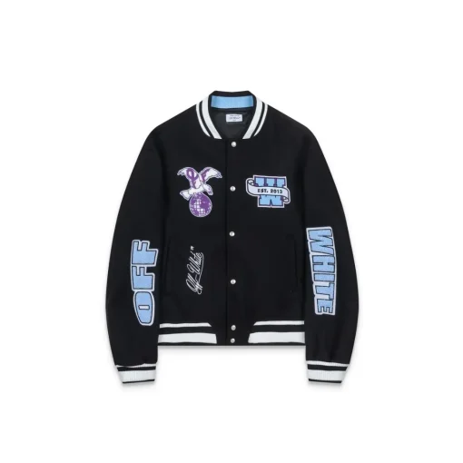 Off-White Varsity Jacket Black With Blue Monogram
