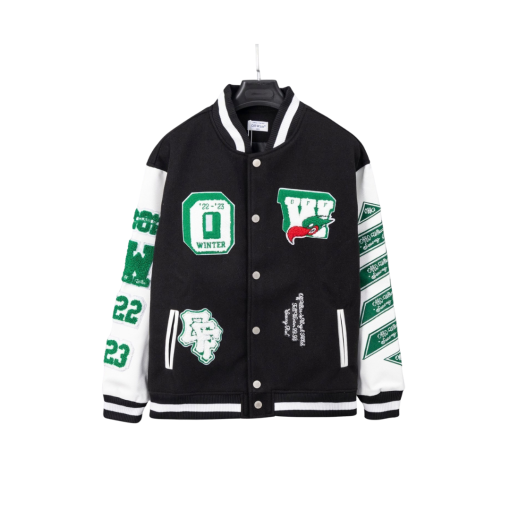Off-White Varsity Jacket Black With Green Design
