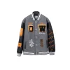 Off-White Varsity Jacket Gray With Orange Design Printed