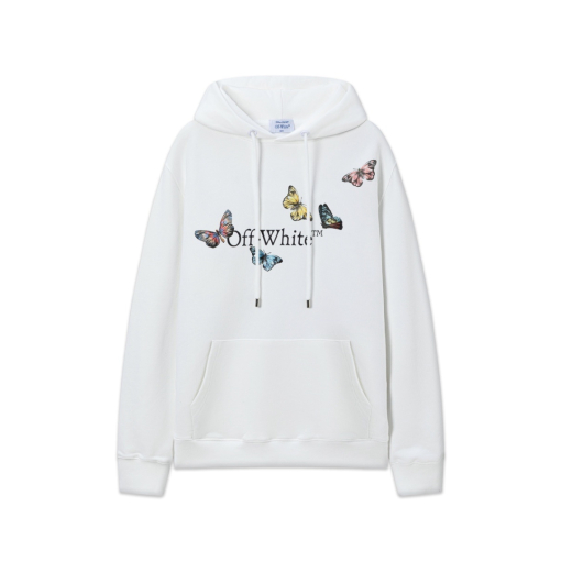 Off-White Hoodie All White With Logo With Butterfly Print