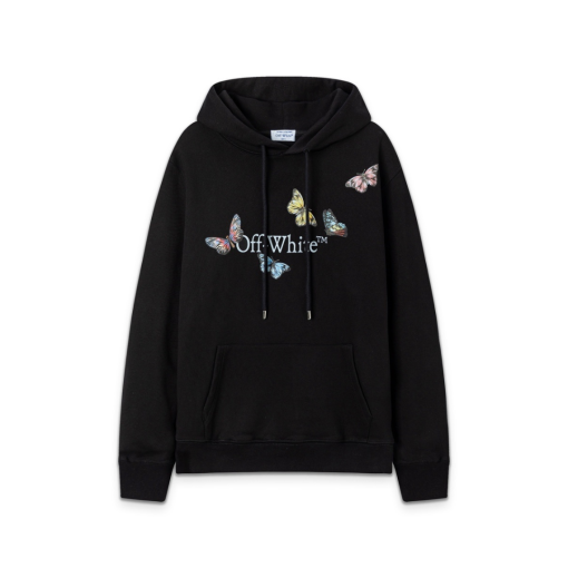 Off-White Hoodie All Black With Logo With Butterfly Print