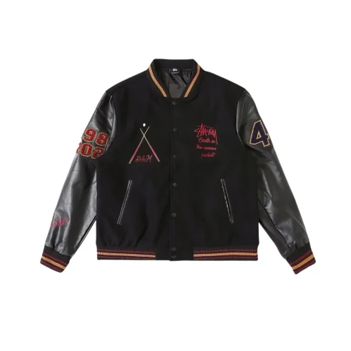 Stussy 40th Anniversary Varsity Jacket Black Leather Sleeve