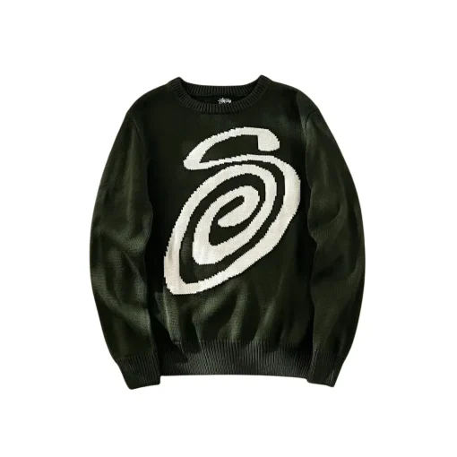 Stussy Curly S Sweater Army Green Knitwear