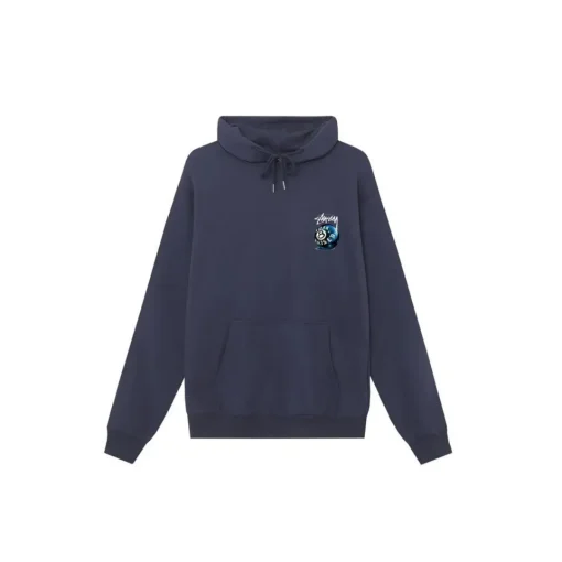 Stussy 8 Ball Logo Cotton Hoodie Navy Blue