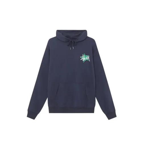 Stussy Star Pigment Dyed Cotton Hoodie Navy Blue