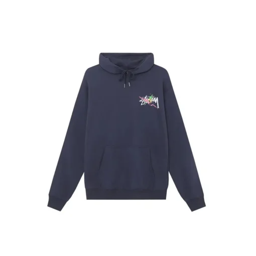 Stussy Basic Multicolour Logo Cotton Hoodie Navy Blue