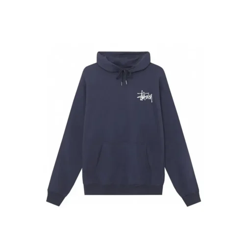 Stussy Basic Hoodie Navy Blue With White Logo