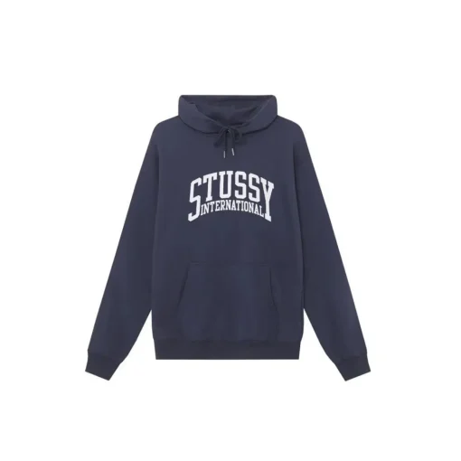 Stussy Logo Printed Hoodie Navy Blue