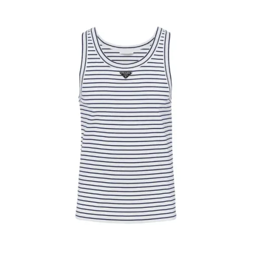 Prada triangle-logo striped tank top white/navy blue