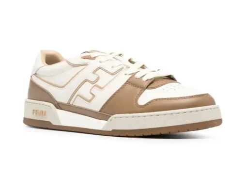 FENDI Match FF-appliqué leather sneaker light beige/brown