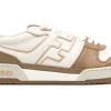 FENDI Match FF-appliqué leather sneaker light beige/brown