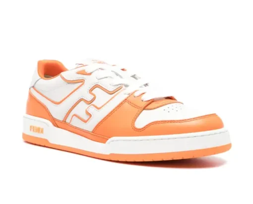 FENDI Match leather sneaker white/carrot orange