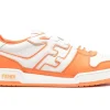 FENDI Match leather sneaker white/carrot orange