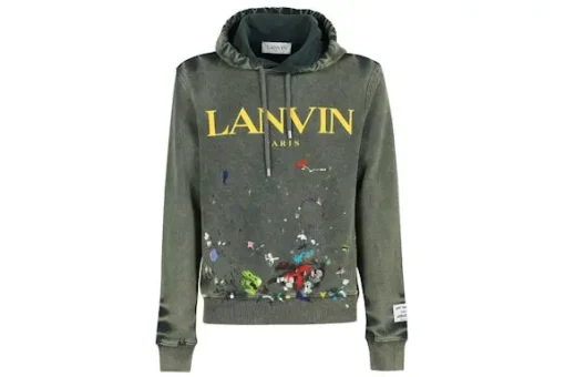 Lanvin x Gallery Abt.. Logo Hoodie with Used Effect and Traces of Color Green