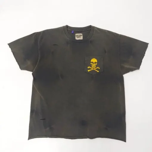 Gallery Dept. Skull Crossbones Print Distressed T-Shirt Black