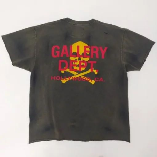 Gallery Dept. Skull Crossbones Print Distressed T-Shirt Black