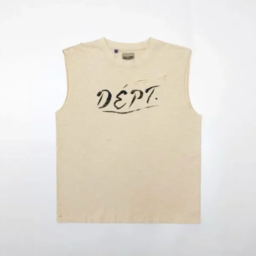 Gallery Dept. Crew-Neck Sleeveless Men T-Shirt Cream White