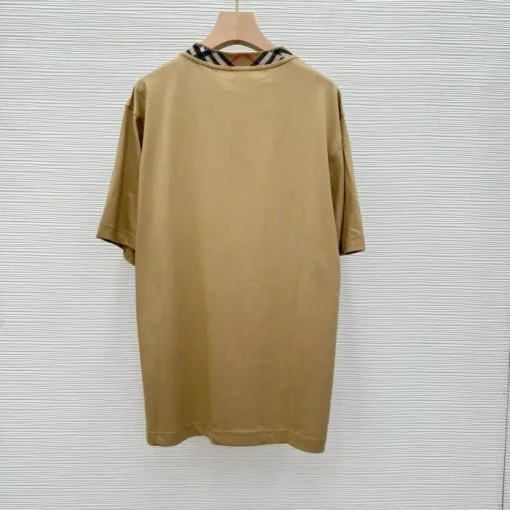 Check Trim Cotton T-shirt Beige