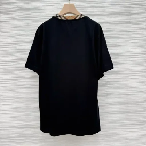 Check Trim Cotton T-shirt Black
