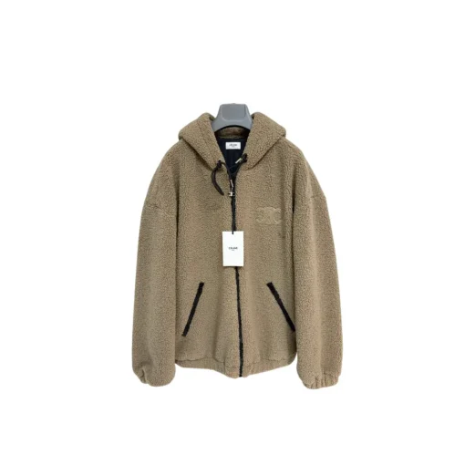 Celine Homme Logo-Embroidered Fleece Hooded Jacket
