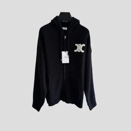 Celine Homme Logo-Appliquéd Ribbed Wool Jacket In Black
