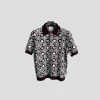 Casablanca Monogram Cotton Knit Polo Shirt In Burgundy With A Dark Brown And White All-OIver Monogram Pattern