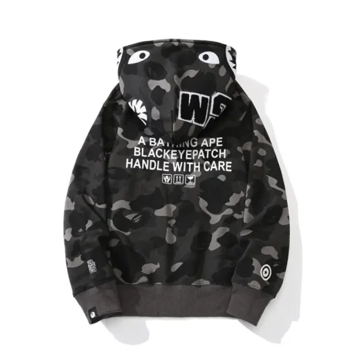BAPE Shark Head Camouflage Full Zip Hoodie Black