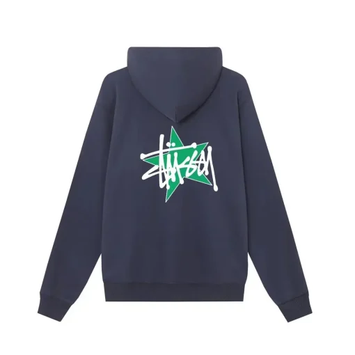 Stussy Star Pigment Dyed Cotton Hoodie Navy Blue