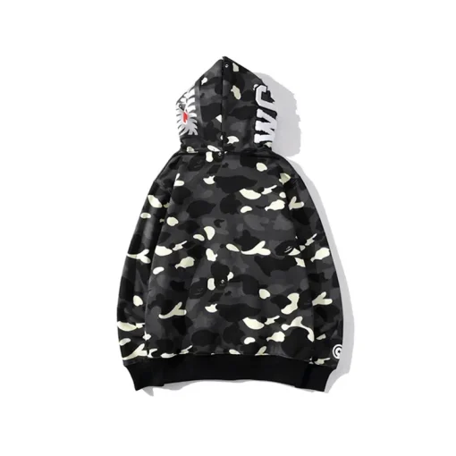 BAPE Shark Head Glow In The Dark Polka Dot Camouflage Full Zip Hoodie Black