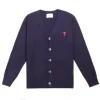 Ami Paris De Coeur Extrafine Merino Wool Cardigan Blue